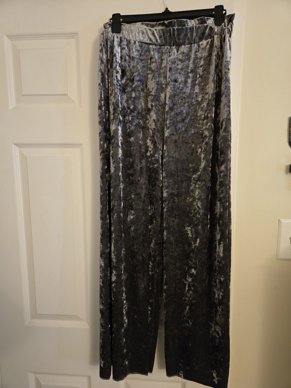 Crushed Velvet Wide Leg Pants - Silver Gray
